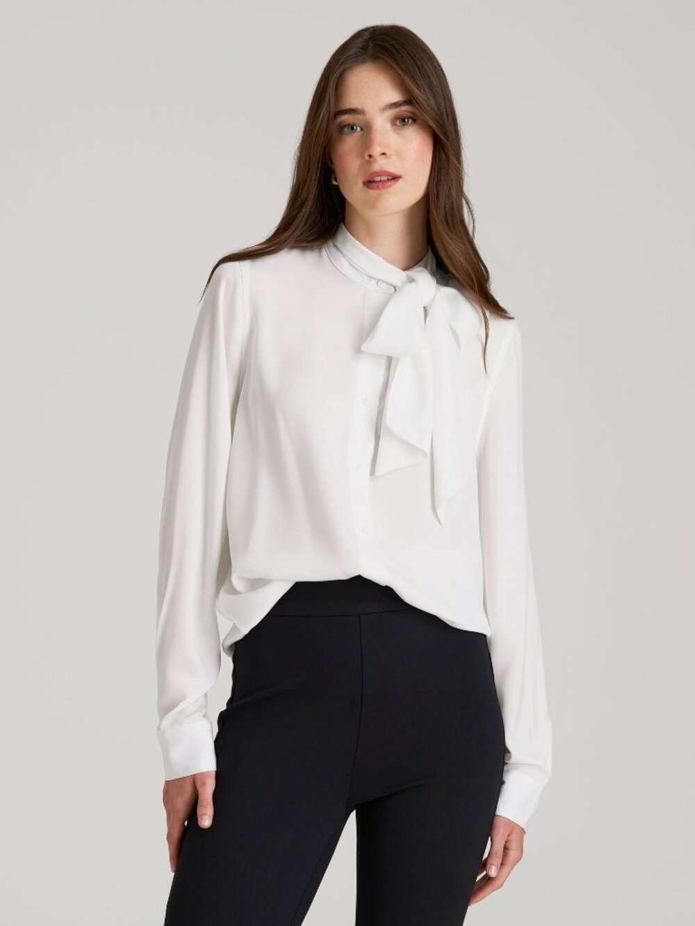 American Tall Satin Blouse With Bow for Tall Women in White Size MM / Tall / Whi